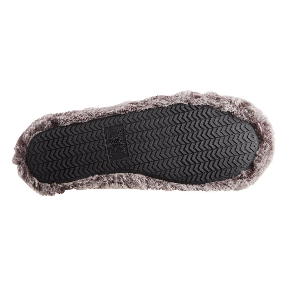 Women's Faux Fur Fey Novelty Hoodback Slippers in Dark Chocolate Bear Ears Bottom Sole Tread