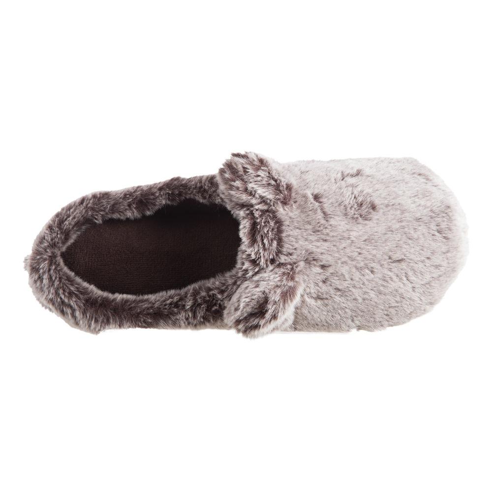Women's Faux Fur Fey Novelty Hoodback Slippers in Dark Chocolate Bear Ears Inside Top View