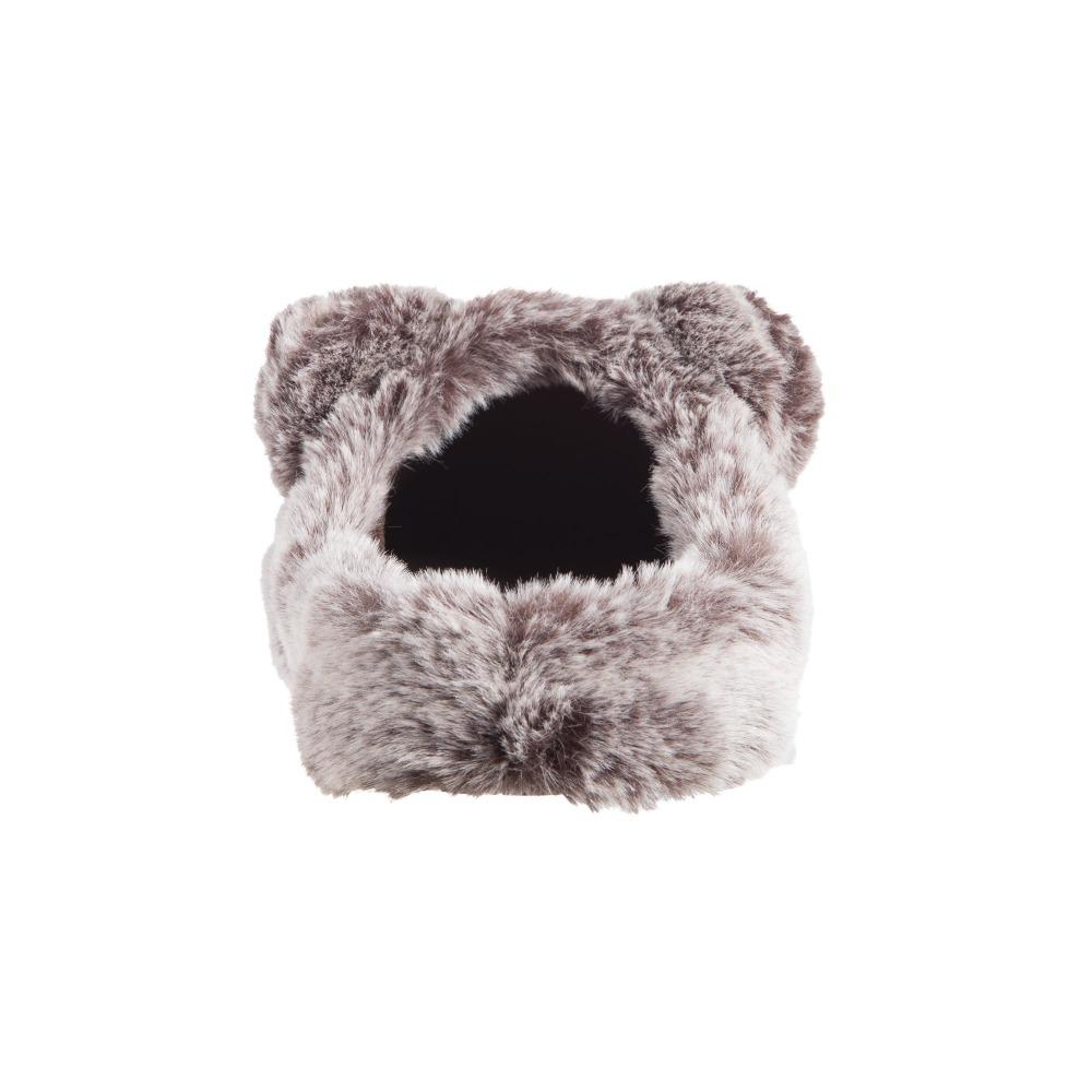 Women's Faux Fur Fey Novelty Hoodback Slippers in Dark Chocolate Bear Ears Bottom Sole Tread