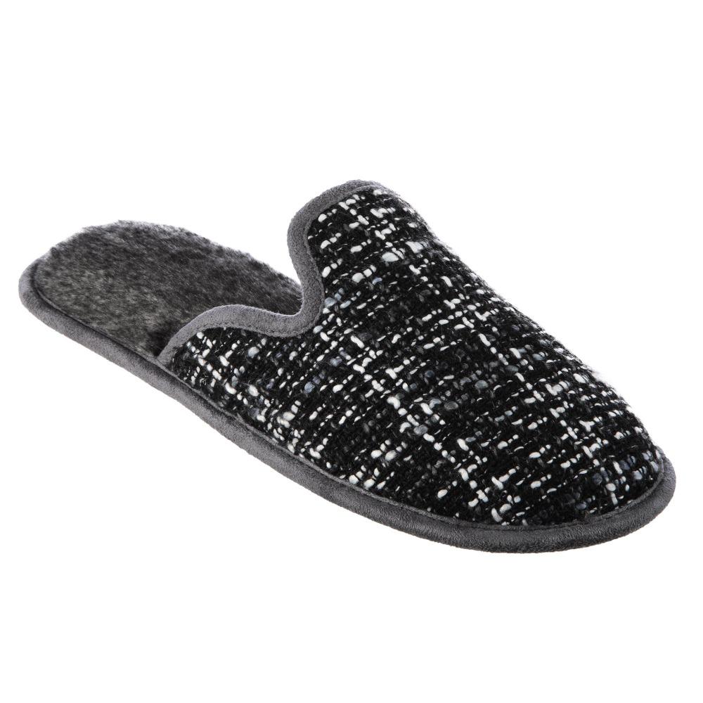 Women's Tweed Kaitlyn Scuff Slippers in Black Right Angle View