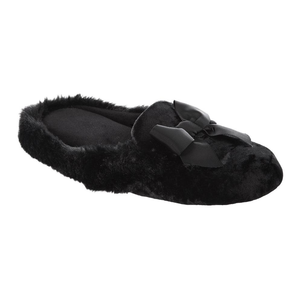 Women's Iridescent Velour Krista Hoodback Slippers in Black Right Angled View