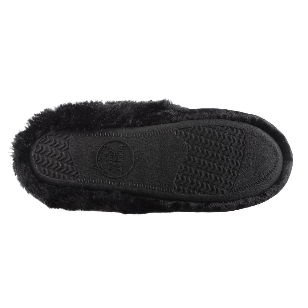 Women's Iridescent Velour Krista Hoodback Slippers in Black Bottome Sole Tread