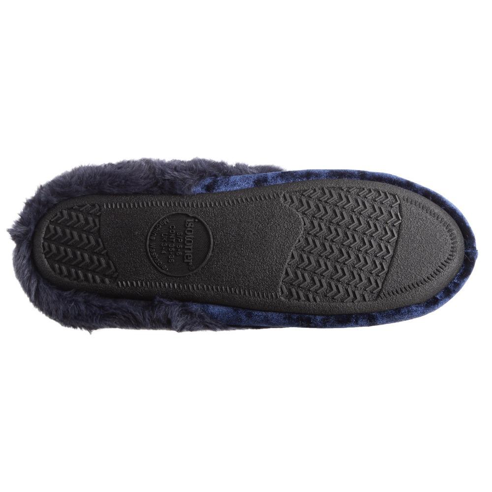 Women's Iridescent Velour Krista Hoodback Slippers in Navy Blue Bottome Sole Tread