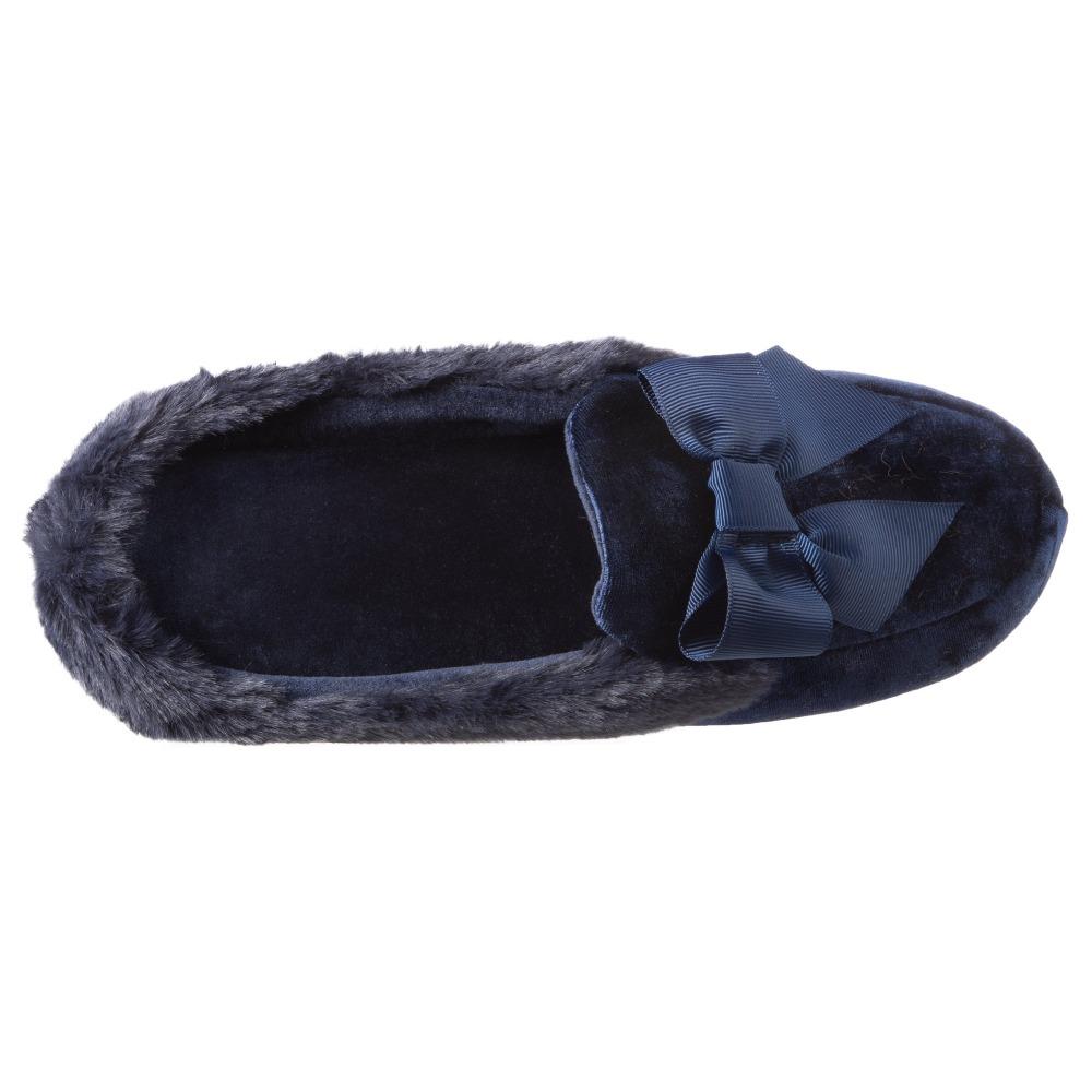 Women's Iridescent Velour Krista Hoodback Slippers in Navy Blue Inside Top View