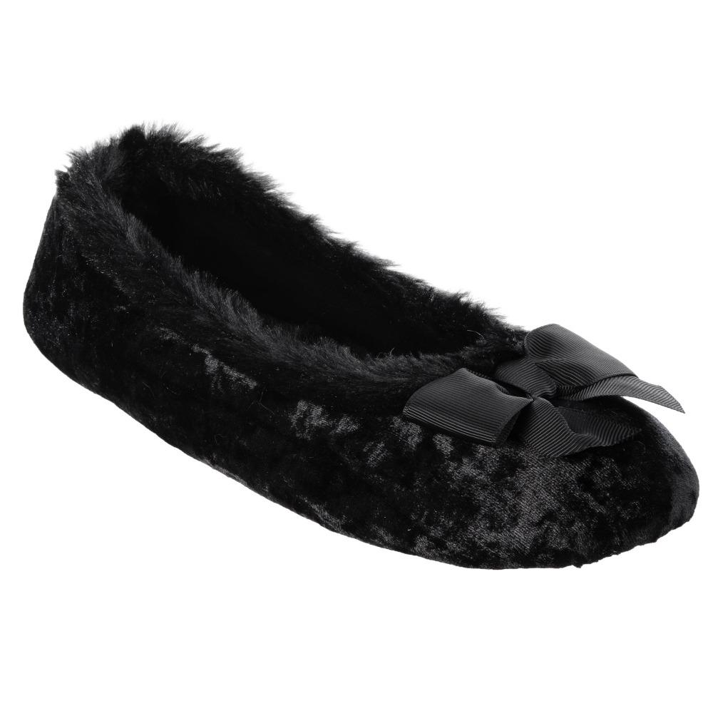 Women's Iridescent Velour Krista Ballerina Slippers in Black Right Angled View