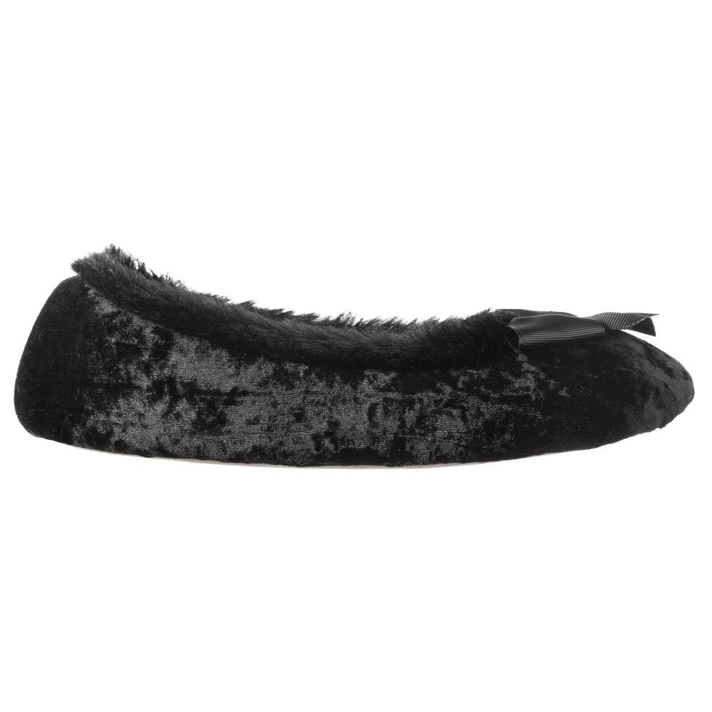Women's Iridescent Velour Krista Ballerina Slippers in Black Profile