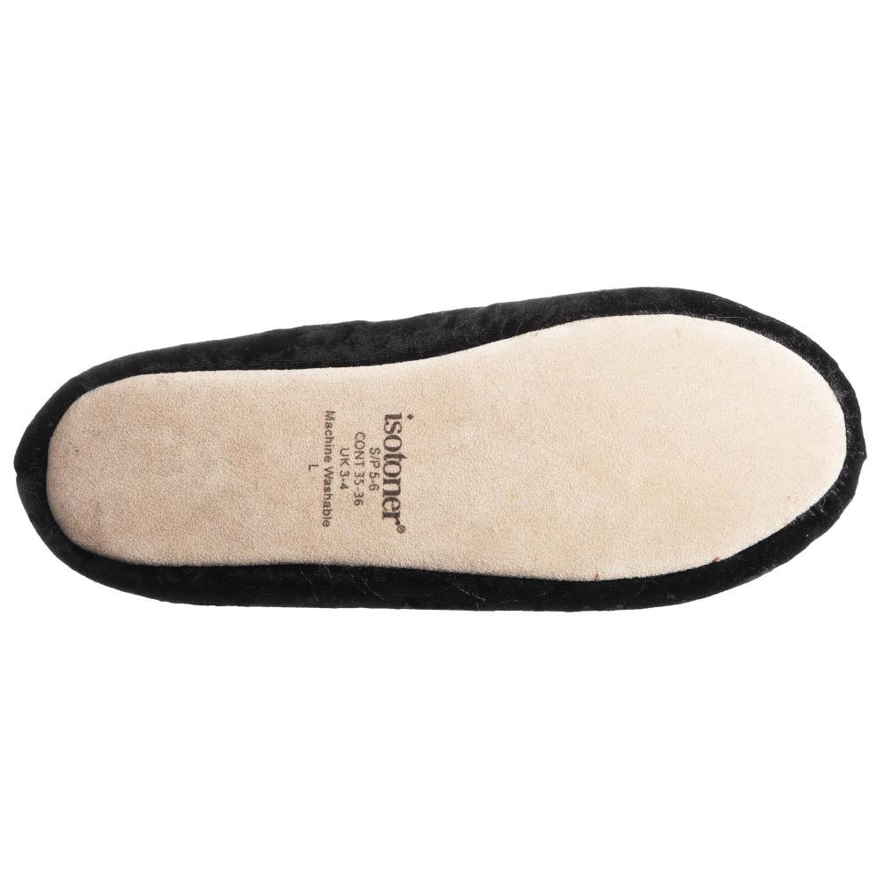 Women's Iridescent Velour Krista Ballerina Slippers in Black Bottom Tread View