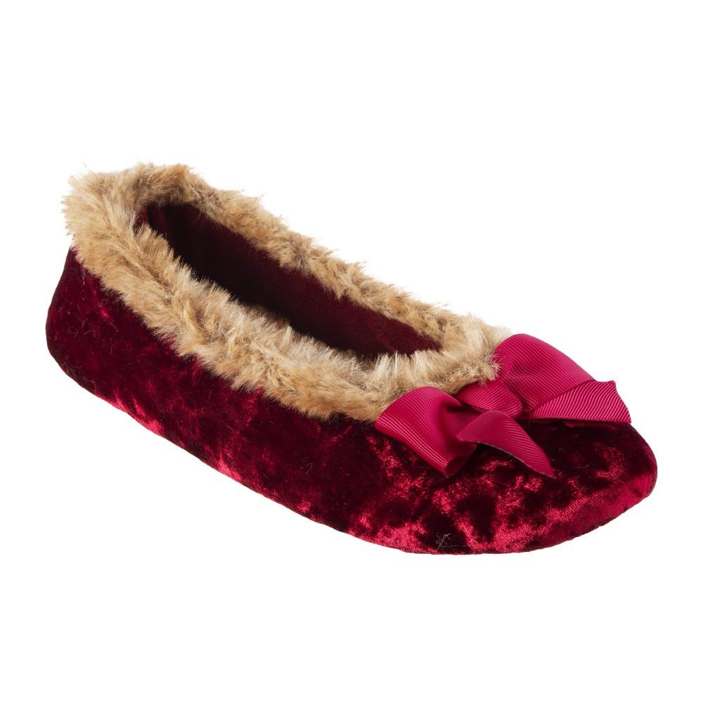 Women's Iridescent Velour Krista Ballerina Slippers in Chili Right Angled View (Red)