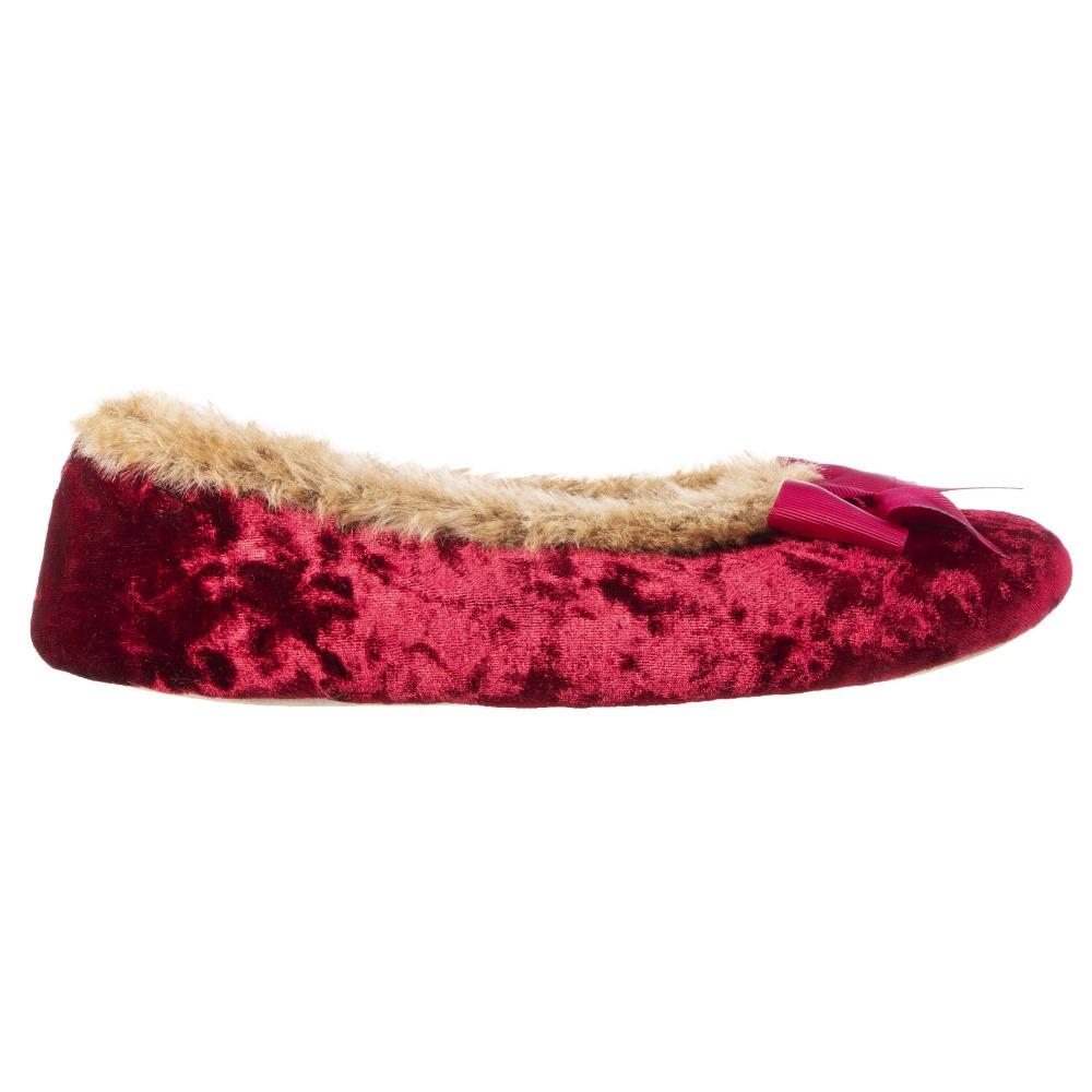 Women's Iridescent Velour Krista Ballerina Slippers in Chili Profile (Red)
