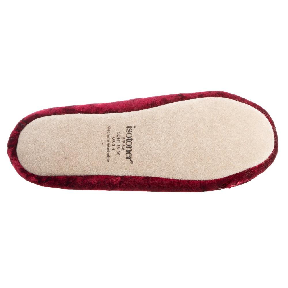 Women's Iridescent Velour Krista Ballerina Slippers in Chili Bottom Tread View (Red)