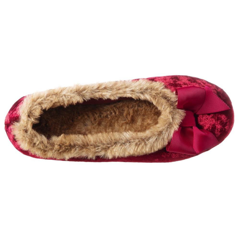 Women's Iridescent Velour Krista Ballerina Slippers in Chili Inside Top View (Red)