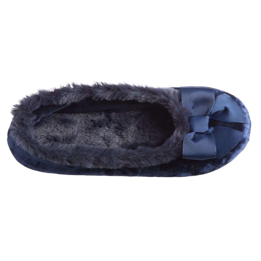 Women's Iridescent Velour Krista Ballerina Slippers in Navy Blue Inside Top View
