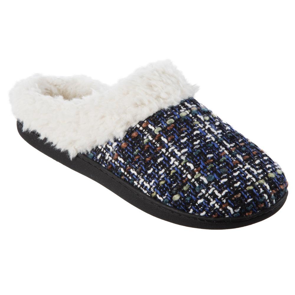 Women's Tweed Kaitlyn Hoodback Slippers in Steele Blue Right Angled View