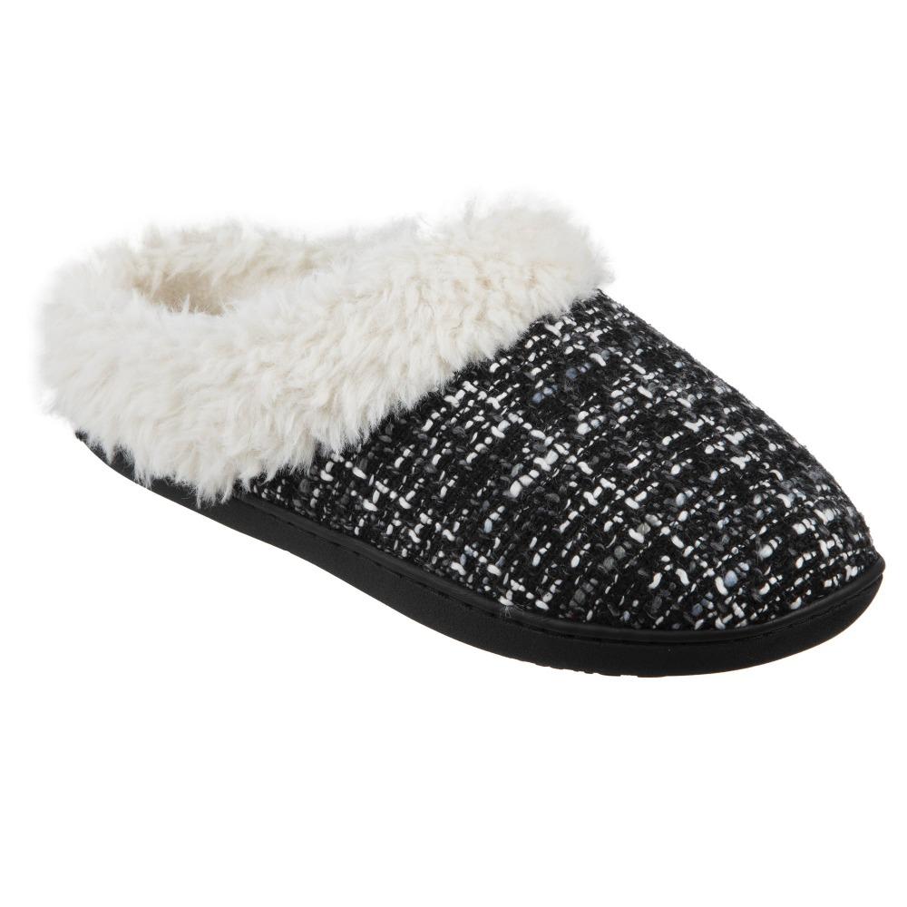 Women's Tweed Kaitlyn Hoodback Slippers in Black Right Angled View