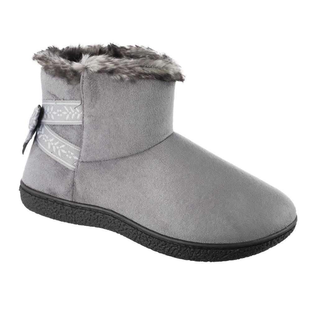 Women's Microsuede Addie Boot Slippers with Bow in Ash Right Angled View