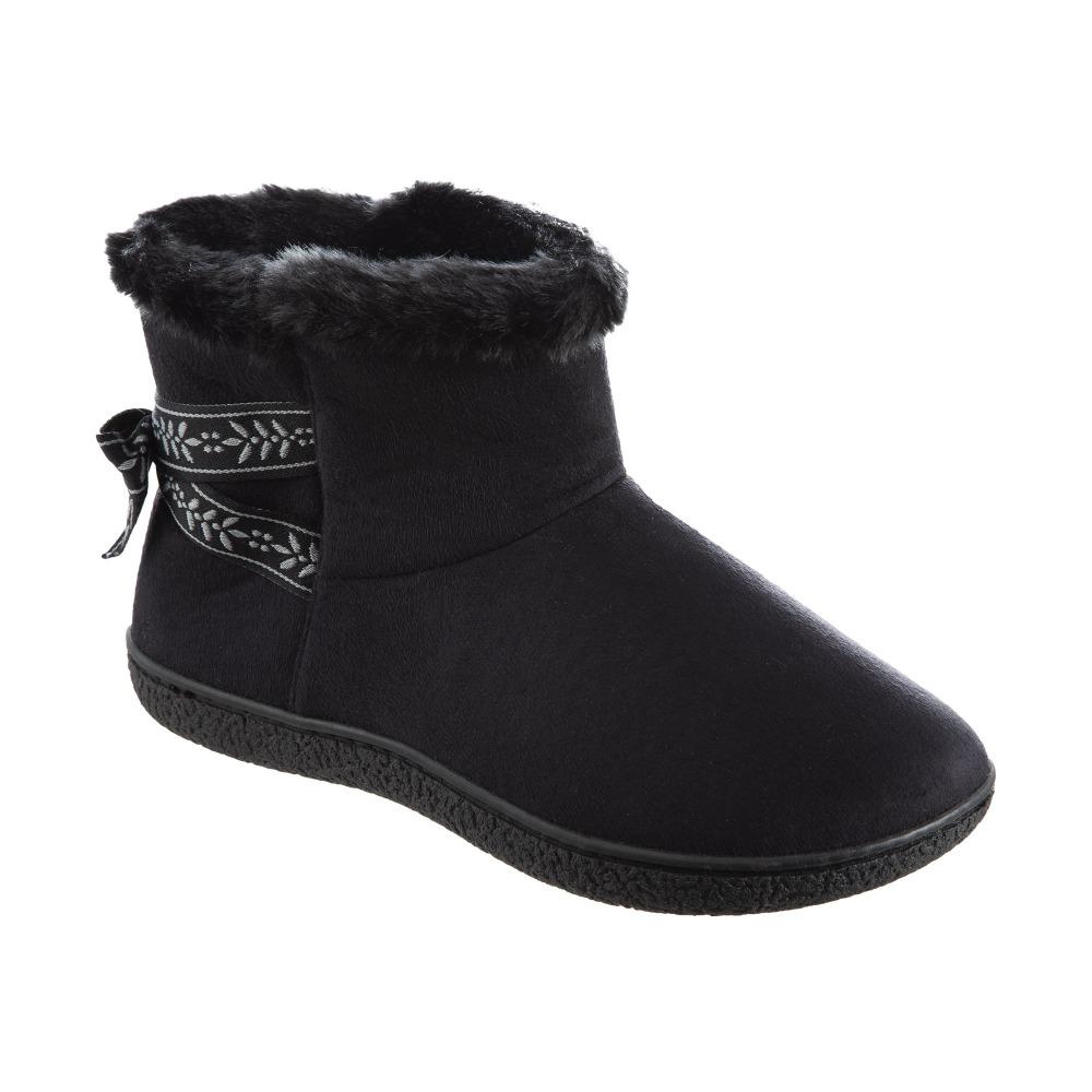 Women's Microsuede Addie Boot Slippers with Bow in Black Right Angled View