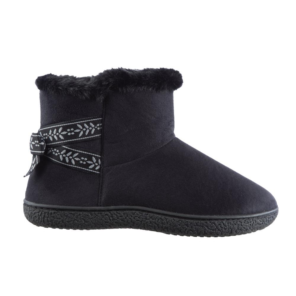 Women's Microsuede Addie Boot Slippers with Bow in Black Profile