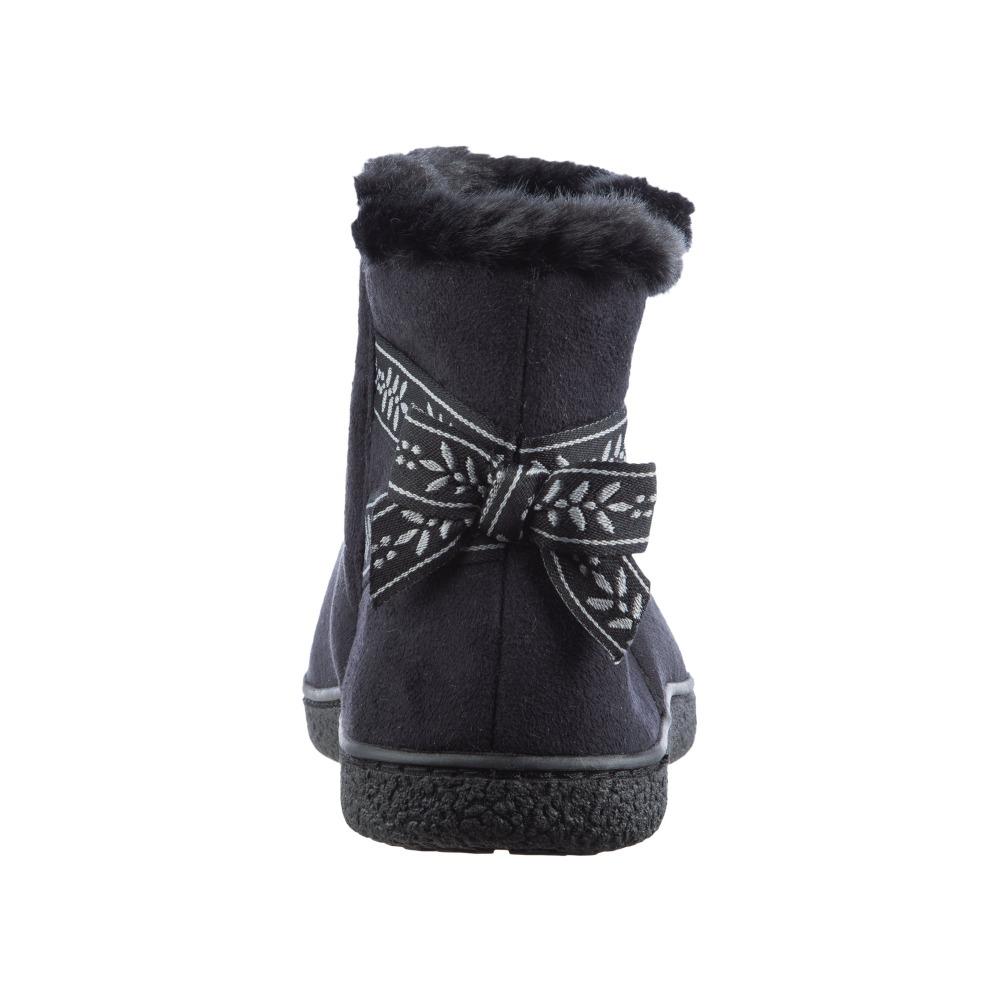 Women's Microsuede Addie Boot Slippers with Bow in Black Back Heel