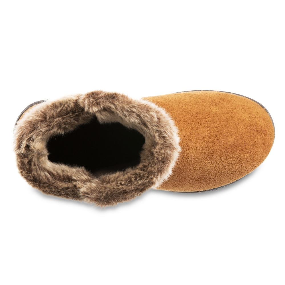 Women's Microsuede Addie Boot Slippers with Bow in Cognac Inside Top View