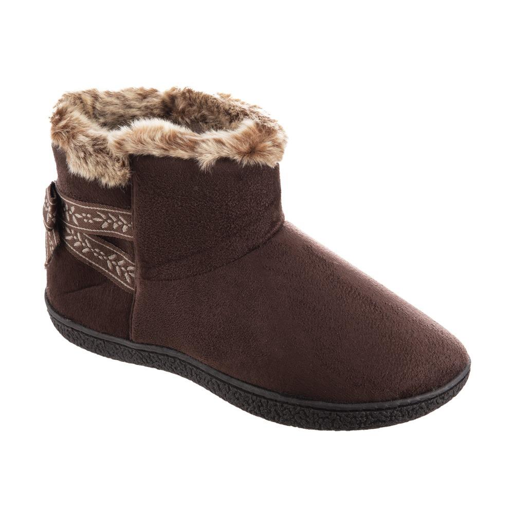 Women's Microsuede Addie Boot Slippers with Bow in Dark Chocolate Right Angled View