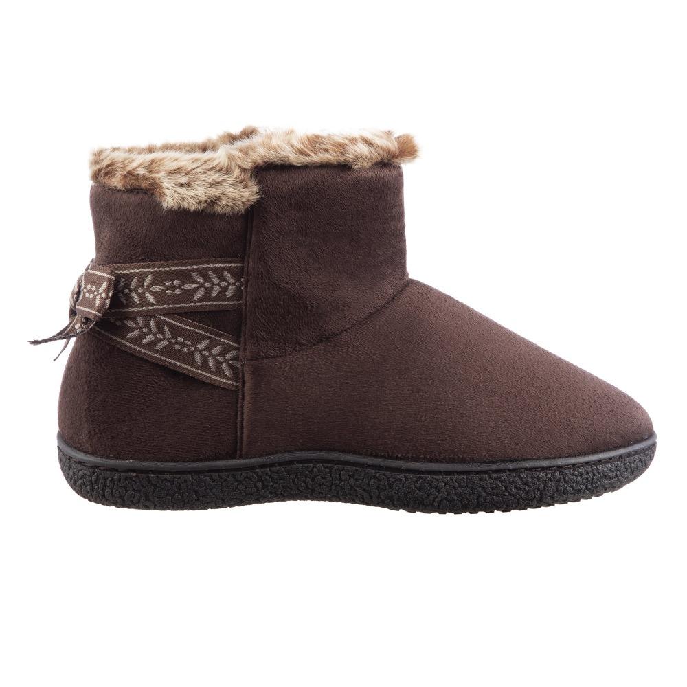 Women's Microsuede Addie Boot Slippers with Bow in Dark Chocolate Profile