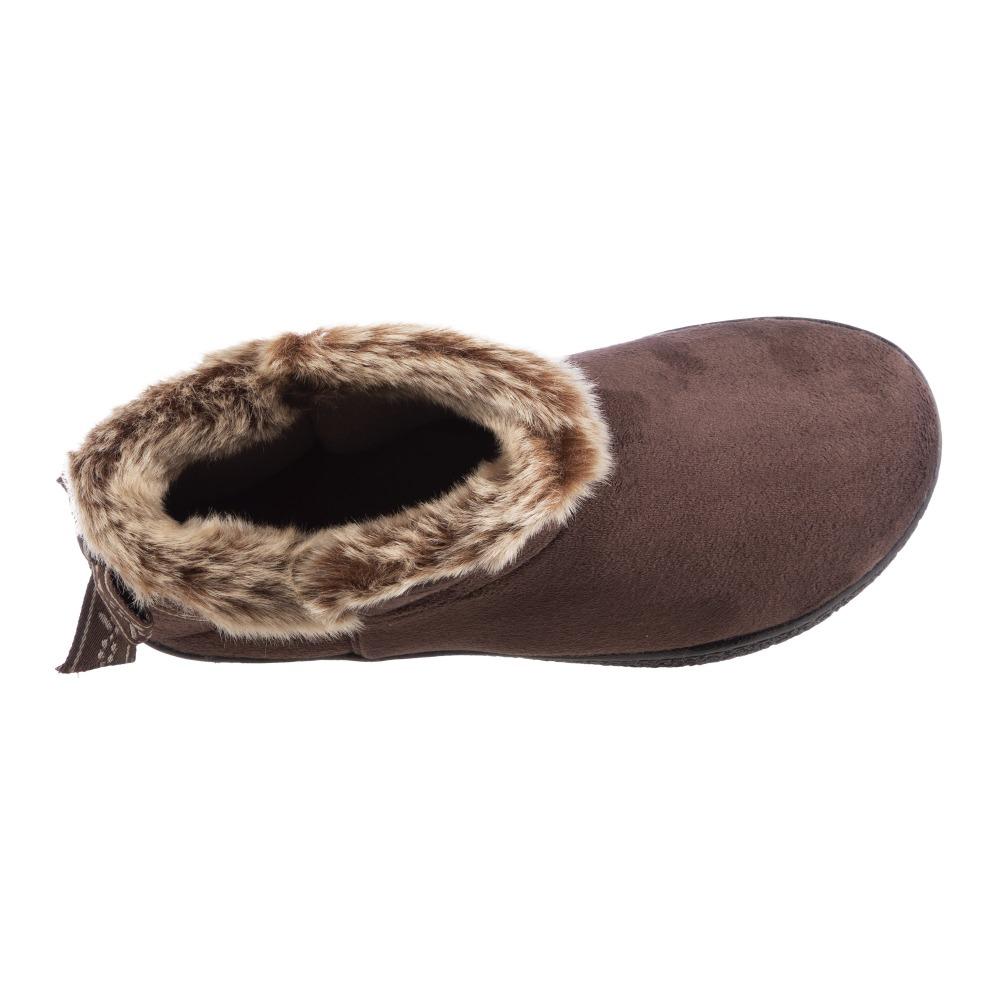 Women's Microsuede Addie Boot Slippers with Bow in Dark Chocolate Inside Top View