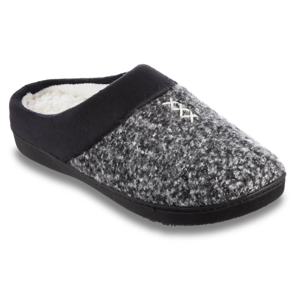Women's Heathered Knit Jessie Hoodback Slippers in Dark Charcoal Heather Right Angled View