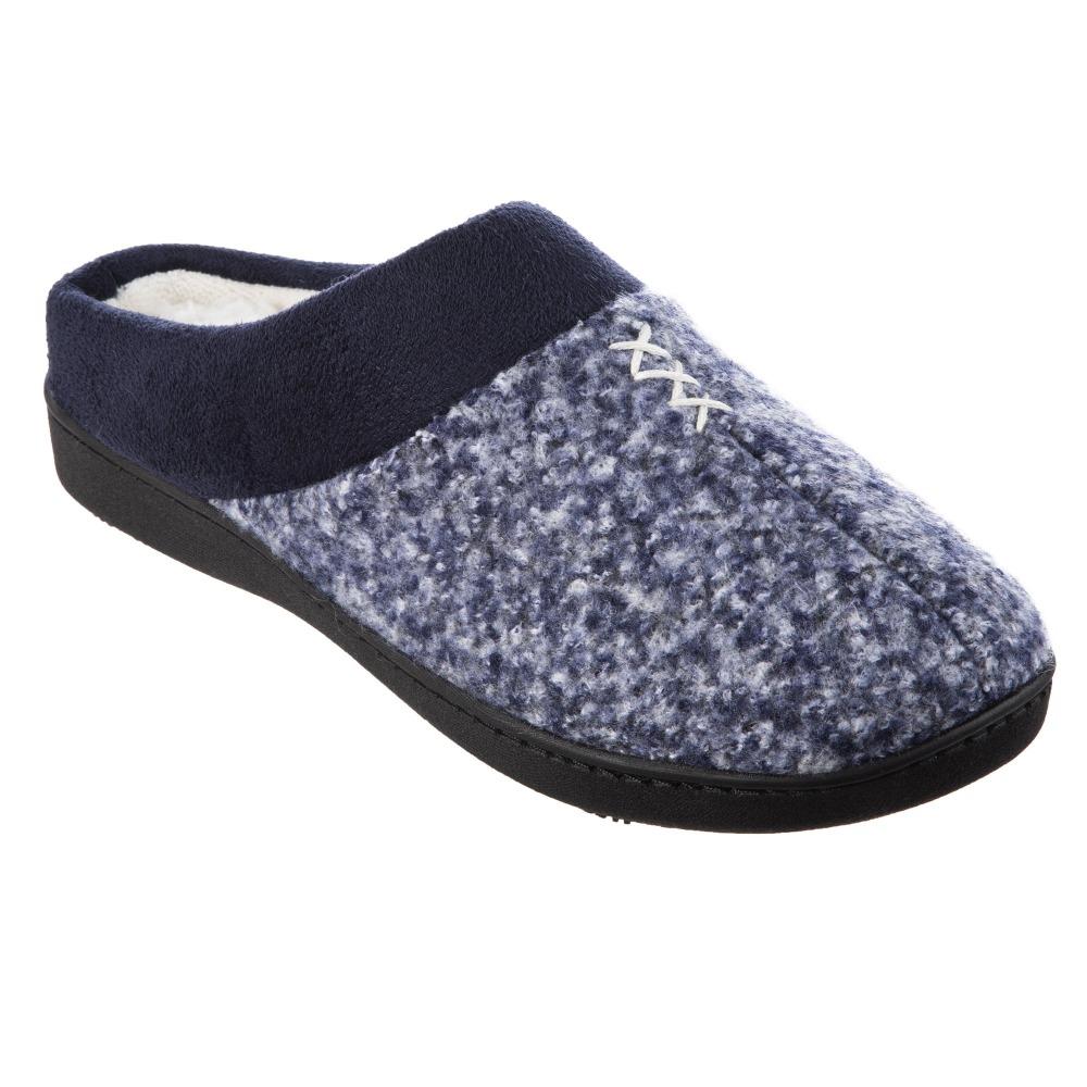 Women's Heathered Knit Jessie Hoodback Slippers in Navy Blue Right Angled View