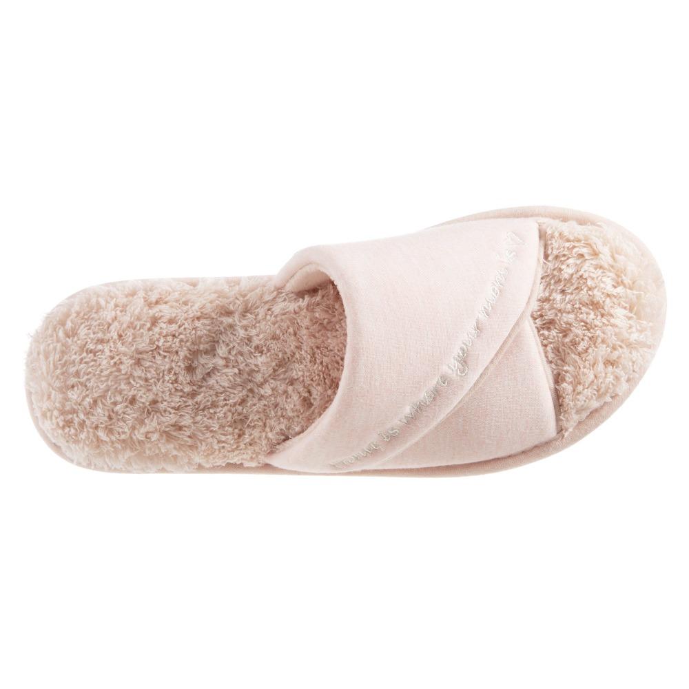Women's Mother's Day Slide Slippers Evening Sand (Pink) Top View quote reads Home is where your mom is