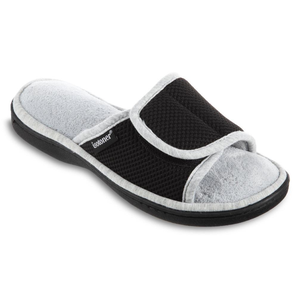Women's Adjustable Slide Slippers in Black Right Angled View