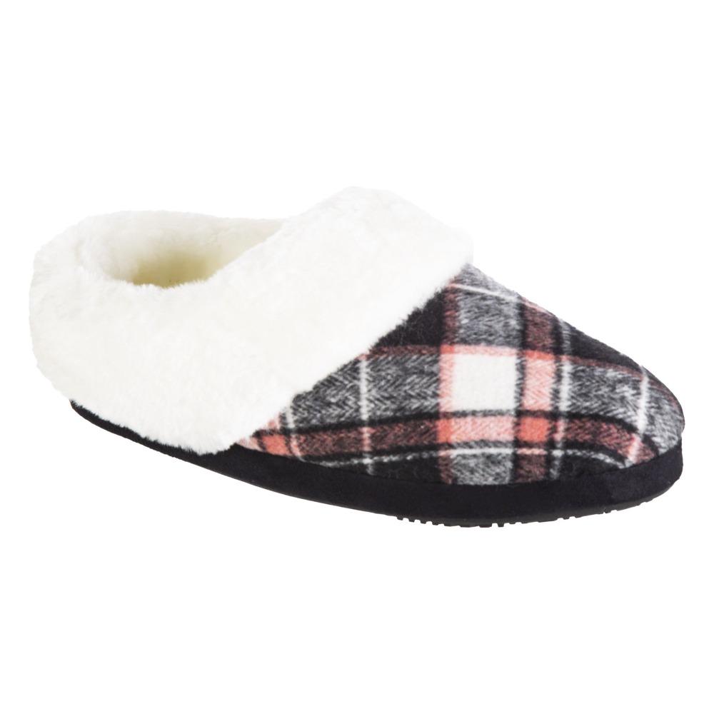 Women's Plaid Page Hoodback Slippers in Black Right Angled View