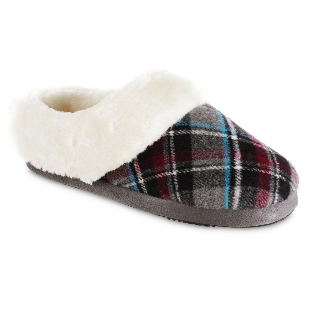 Women's Plaid Page Hoodback Slippers in Dark Heathered Charcoal Right Angled View