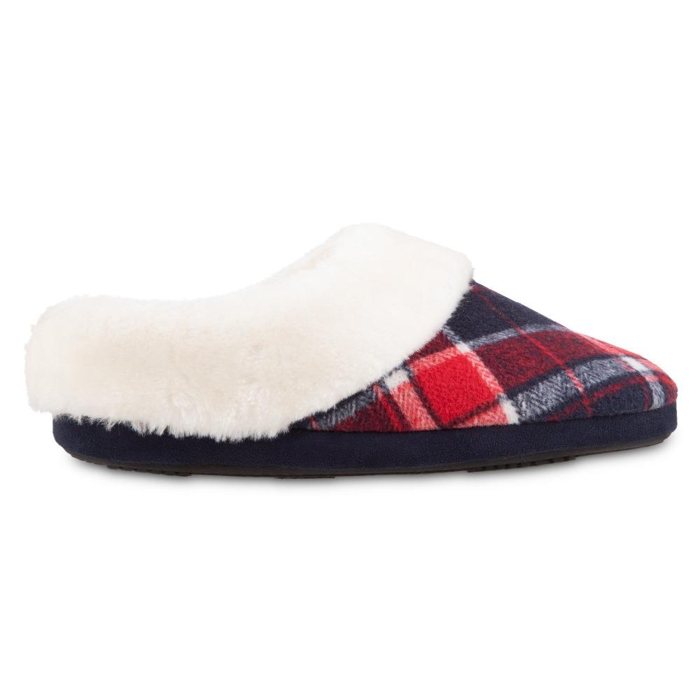 Women's Plaid Page Hoodback Slippers in Navy Blue Profile