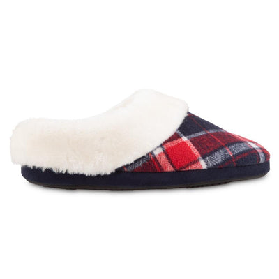 Women's Plaid Page Hoodback Slippers in Navy Blue Profile