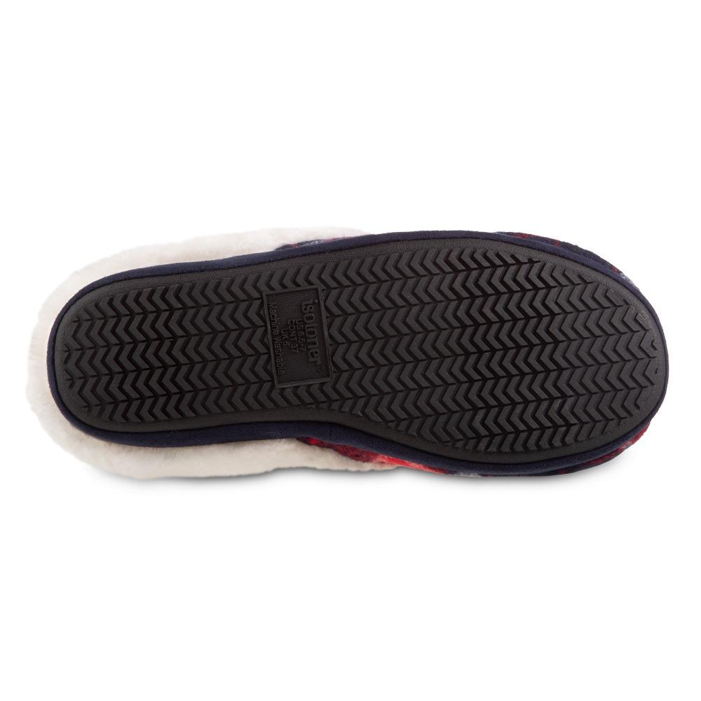 Women's Plaid Page Hoodback Slippers in Navy Blue Bottom Sole Tread