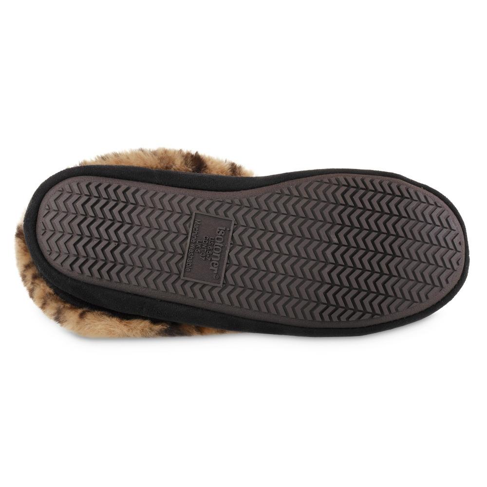 Women's Microsuede Noela Boot Slippers in Black with Cheetah Print Cuff Back Heel