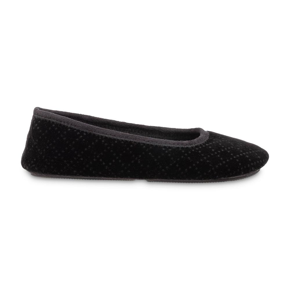 Women's Memory Foam Velour Sabrine Ballerina Slippers in Black Profile
