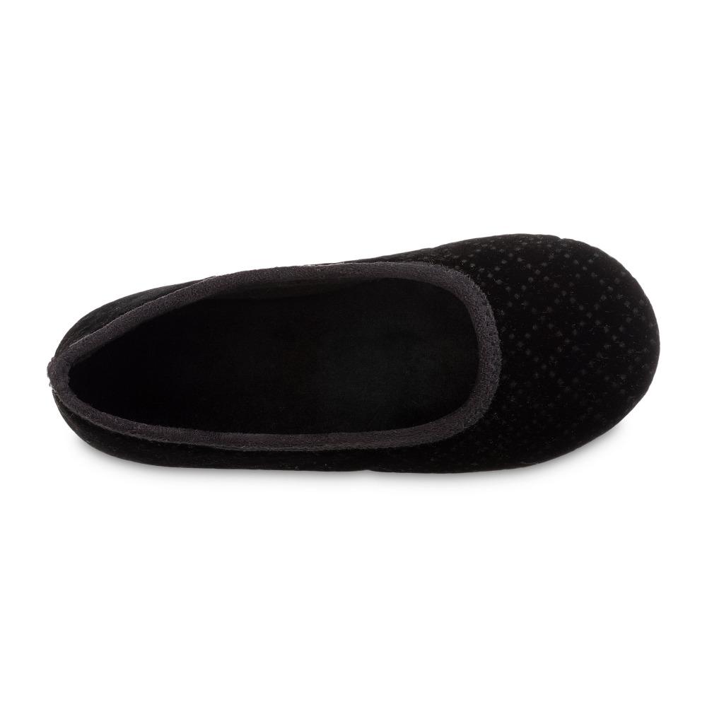 Women's Memory Foam Velour Sabrine Ballerina Slippers in Black Inside Top View