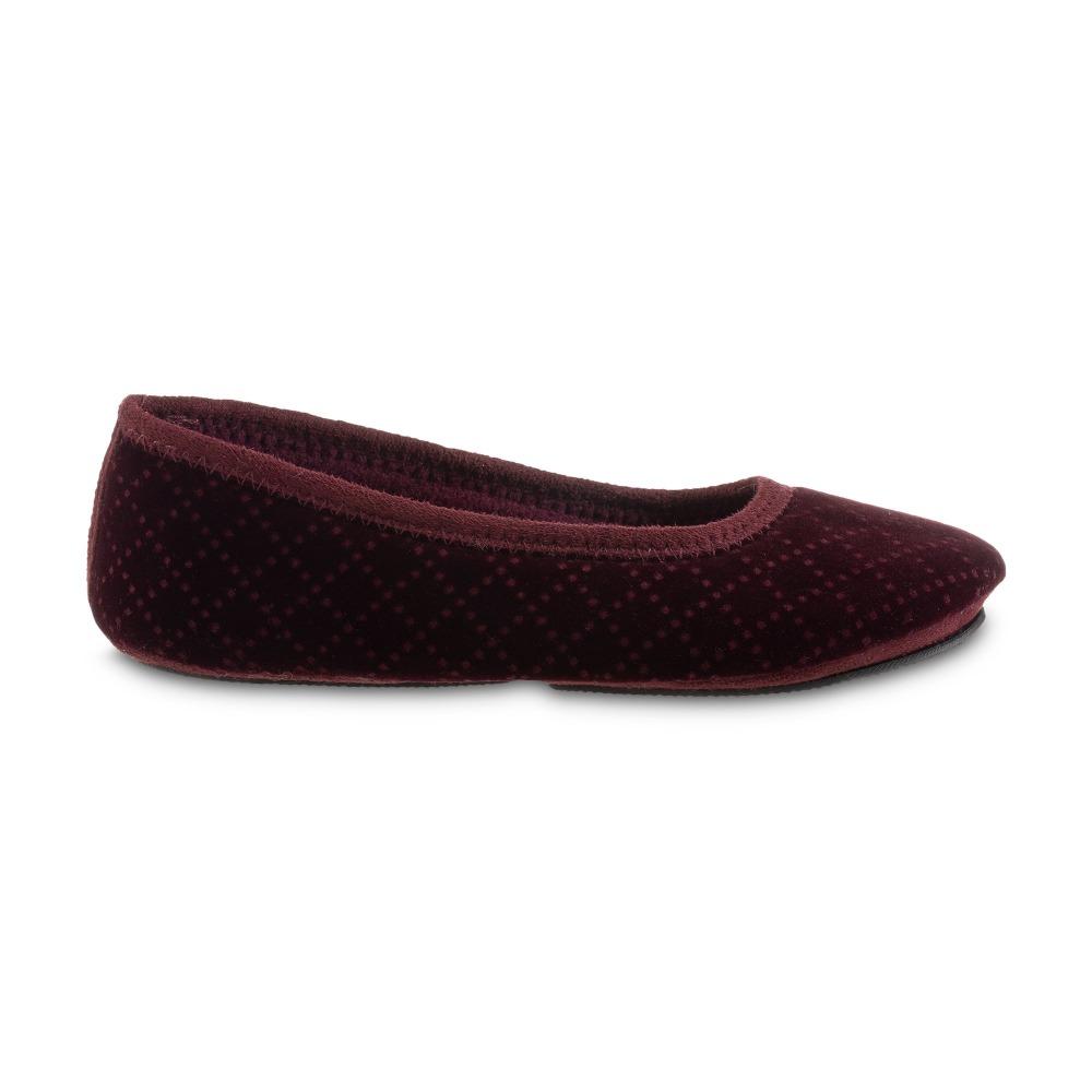 Women's Memory Foam Velour Sabrine Ballerina Slippers in Henna Maroon Profile