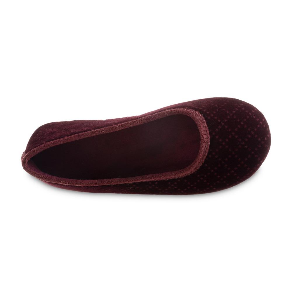 Women's Memory Foam Velour Sabrine Ballerina Slippers in Henna Maroon Inside Top View