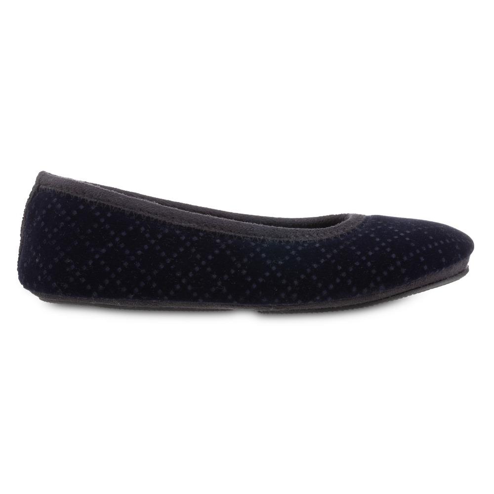 Women's Memory Foam Velour Sabrine Ballerina Slippers in Navy Blue Profile
