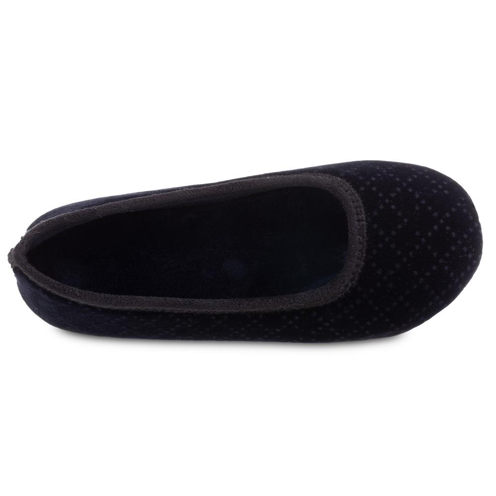 Women's Memory Foam Velour Sabrine Ballerina Slippers in Navy Blue Inside Top View