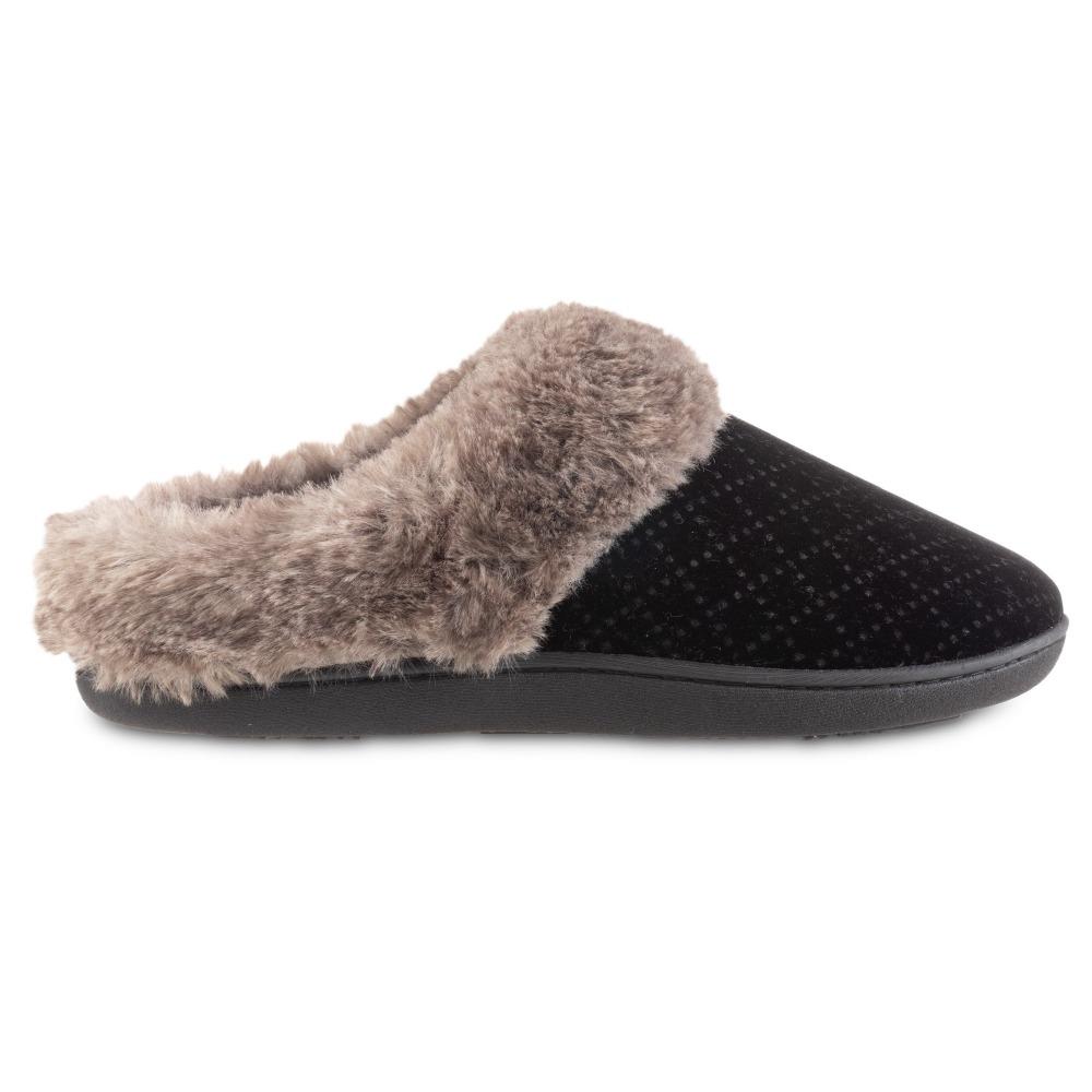 Women’s Velour Sabrine Hoodback Slippers in Black Profile