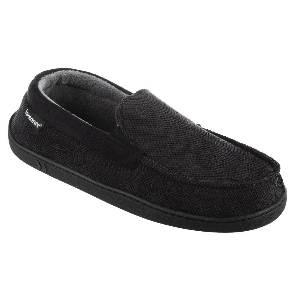 Men's Diamond Corduroy Moccasin Slippers in Black Quarter View