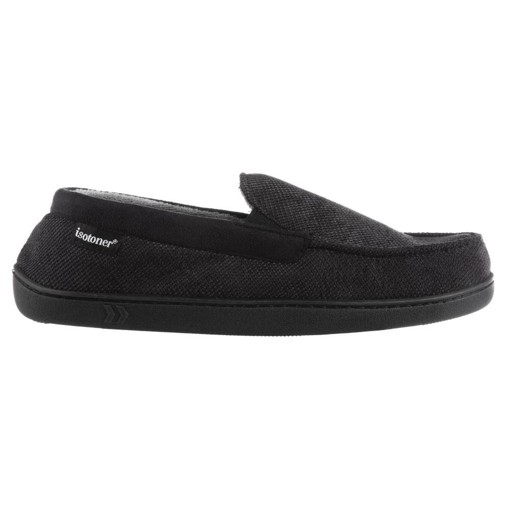 Men's Diamond Corduroy Moccasin Slippers in Black Side Profile