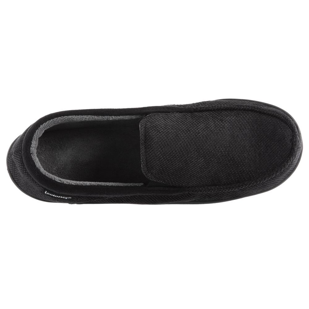 Men's Diamond Corduroy Moccasin Slippers in Black Top View