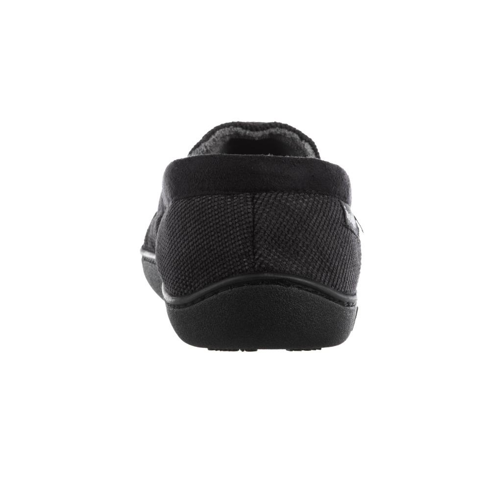 Men's Diamond Corduroy Moccasin Slippers in Black Heel View