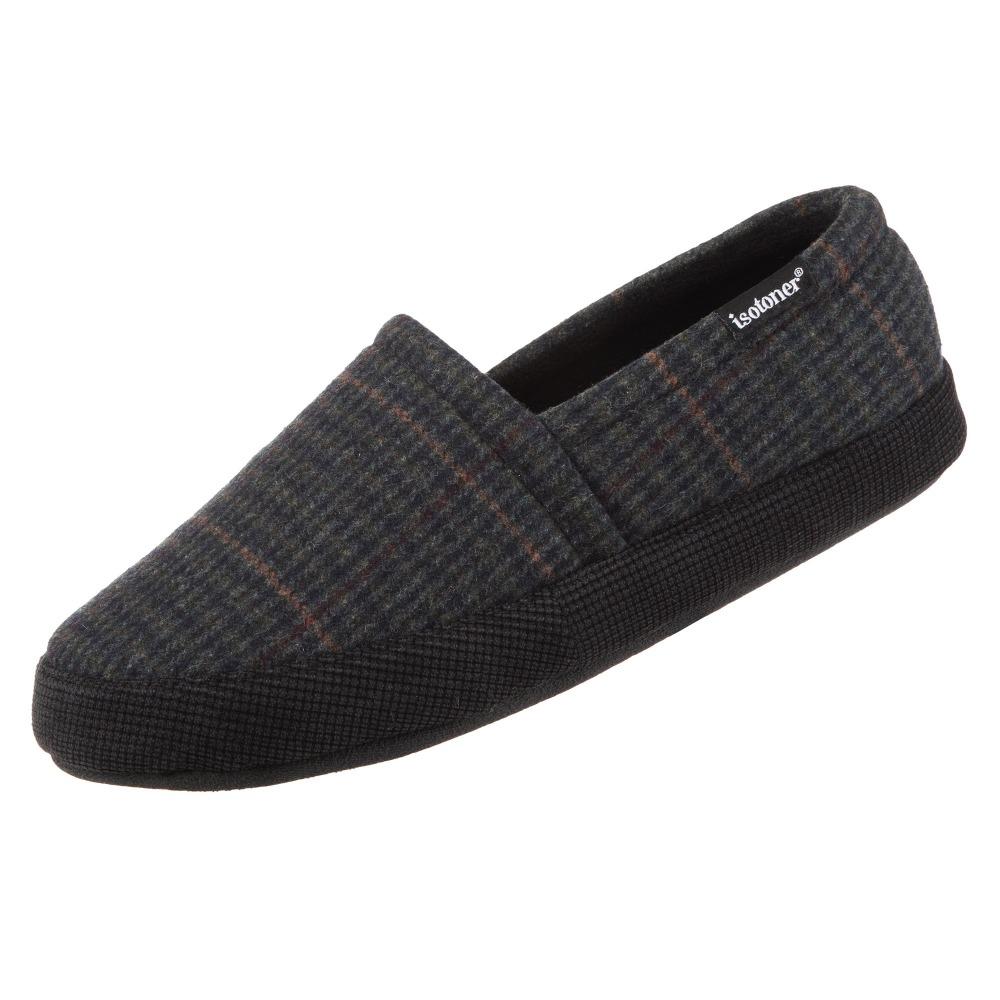 Men's Plaid Liam Closed Back Slippers in Black (Plaid pattern) Left Angled View