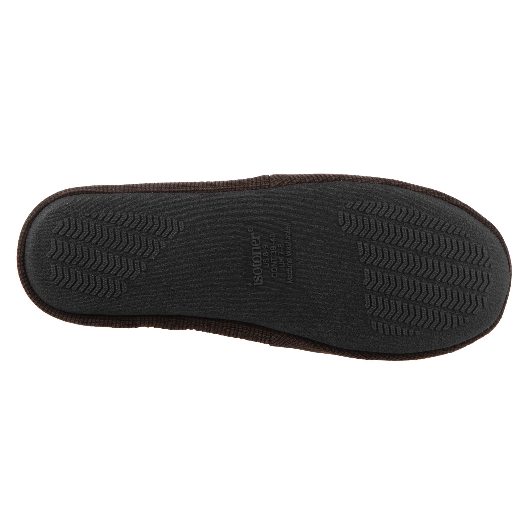 Men's Plaid Liam Closed Back Slippers in Dark Chocolate (Plaid pattern) Sole View