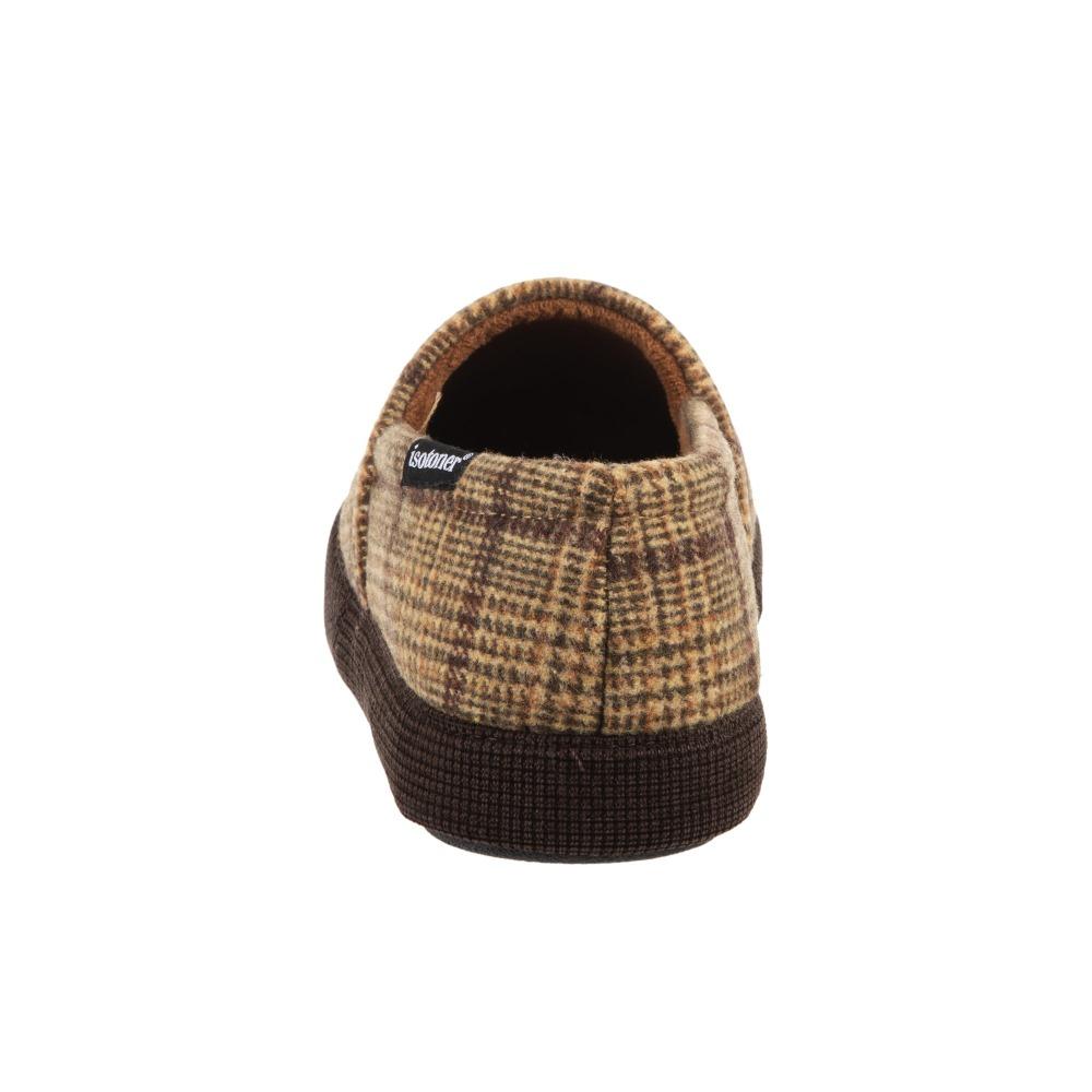Men's Plaid Liam Closed Back Slippers in Dark Chocolate (Plaid pattern) Heel View